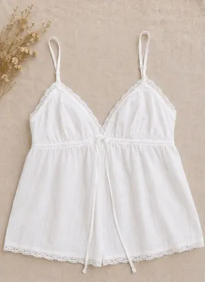 Madden Girl White Lace Trim Babydoll Cami Top Size XL Coquette Y2K Summer thumbnail 1