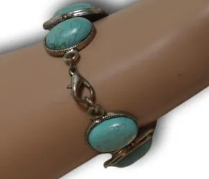 Vintage Silver Tone & Faux Turquoise Toggle Bracelet 7” thumbnail 2