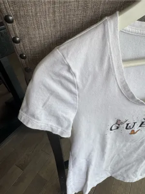 GUESS White Scoop Neck Tee with Multicolor Butterfly Logo thumbnail 3