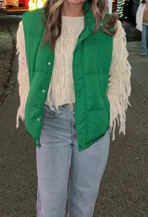 Green puffer vest thumbnail 1