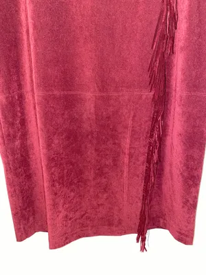 Norton McNaughton Western Burgundy Fringe-Trim Maxi Skirt Faux Suede Size 10 thumbnail 4