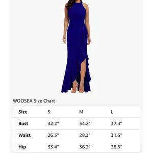 WOOSEA Royal Blue High Neck Ruffle Split Bodycon Mermaid Evening Dress size S thumbnail 4