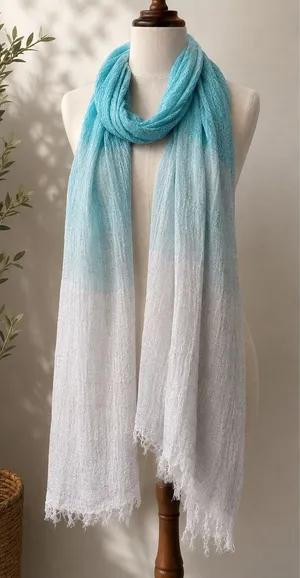 Nordstrom Scarf Womens Turquoise Ombre Crinkle Gauze Italian Modal Cotton Wrap thumbnail 1