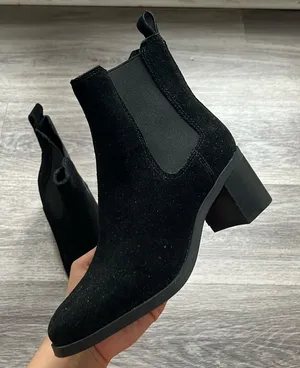 Steve Madden Black Leather Stacked Heel Ankle Boots Suede Booties Size 6B thumbnail 1