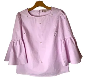 Philosophy Shirt Women XS Pink Cotton Pretty In Pink Pearl Bell Sleeve Top‎ thumbnail 1