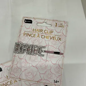 BRIDE Hair Pin 2 Pcs Silver Metal Vintage Hair Clip with Rhinestone Letter NWT. thumbnail 3