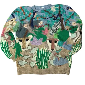 MABEL’S Colorful Sweater Crew Neck Pastel Animals Scenic Novelty Top VINTAGE 80s thumbnail 3