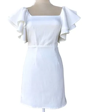 TCEC White Ruffle Flutter Sleeve Mini Dress S Square Neck Cocktail Minimalist thumbnail 1