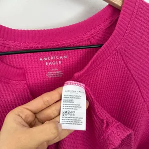 American Eagle Large V Neck Magenta Pink Thermal Long Sleeve Tee Relaxed Lounge thumbnail 3