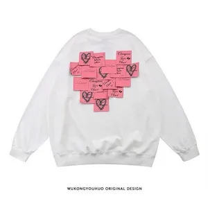 Women's White Sweatshirt with Heart Sticker Print Graphic, XS, Long Sleeve New‎ thumbnail 3