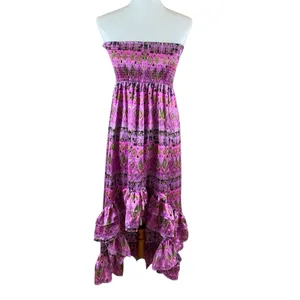 Classique Pink Purple Strapless Maxi Dress S Boho Ruffle Festival Y2K Vibes thumbnail 2