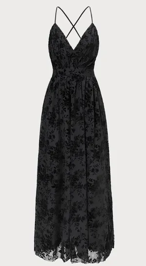 RIHOAS The Black Floral Flocked Mesh Slit Maxi Dress XS 37 thumbnail 7
