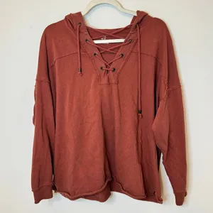 Aerie Sunday Soft Lace Up Hoodie Size XS Burnt Orange Oversized thumbnail 2