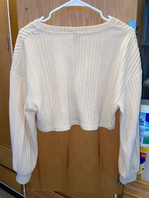 SheIn - Beige V-neck Drop Shoulder Rib-knit Crop Tee thumbnail 4