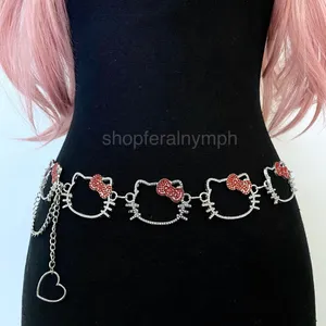 Silver Kawaii Y2K Rhinestone Hello Kitty Chain Belt, Fits 13-38 Inches, X7GA1400 thumbnail 1