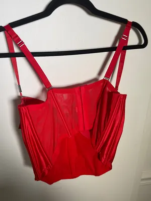 Victoria's Secret Dream Angels Red Satin Bustier Crop Top Bow Detail 38D NWT thumbnail 7
