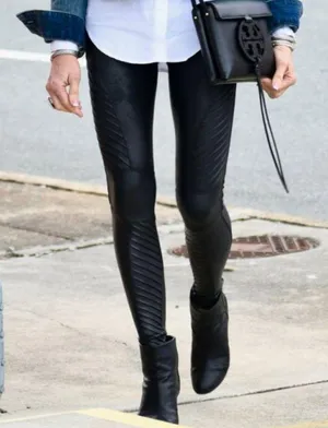 Spanx Faux Leather Moto Leggings Black Shiny Biker Motorcycle Edgy Skinny Pants thumbnail 7