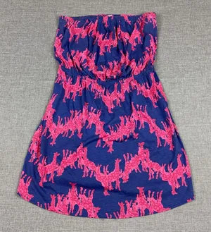 Lilly Pulitzer Dress Womens Large Pink Giraffe Print Strapless Sundress Mini thumbnail 1