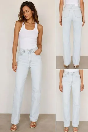 WeWoreWhat The Icon Jean Size 28 Icy Light Wash High Rise Straight Leg NEW #1600 thumbnail 2