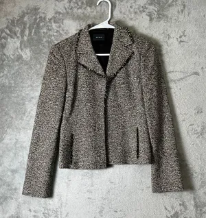 AKRIS Wool Tweed Blazer Jacket Size 6 Brown Black Textured Career Luxury Classic thumbnail 1
