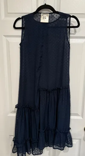 Semicouture Navy Blue Swiss Dot‎ Tiered Ruffle Sleeveless Shift Dress Size 01 thumbnail 1