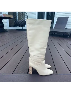 MANGO Cream Leather Knee High Boots, animal print 8.5 Office Siren, Minimalist thumbnail 10