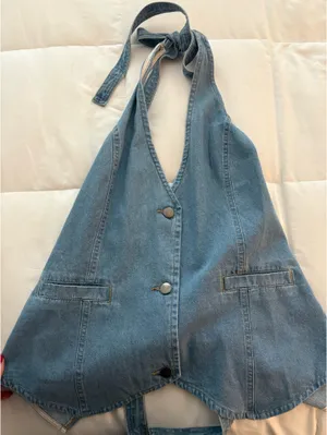 Double Zero Denim vest halter top thumbnail 1