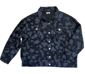 POL Denim Jacket Women LG‎ Black Camo Hand Painted Heart Graphic Streetwear Boho thumbnail 1