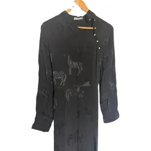 Miu Miu Black Tonal Zebra Print Long Sleeve Asymmetric Button Tie Waist Maxi Dress M thumbnail 2