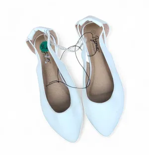 White faux leather pointed toe ballet ballerina coquette preppy academia flats Shoes Sz 7.5 thumbnail 1