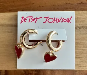 Betsey Johnson Heart Huggies Earrings thumbnail 2