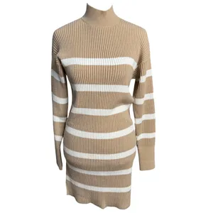 Abercrombie Tan Cream Striped Mockneck Sweater Mini Dress XS thumbnail 2