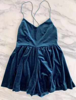 Beautiful Teal Blue Velvet Romper Size M thumbnail 1