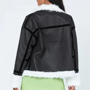 Princess Polly‎ Mariana Jacket Small Medium Black PU Faux Fur Lined Moto Biker thumbnail 5