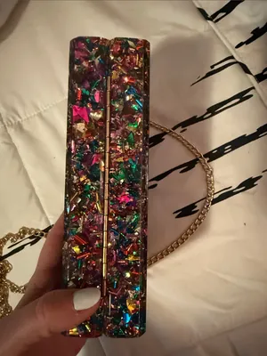 Glitter Confetti Acrylic Crossbody Bag with Gold Chain thumbnail 6