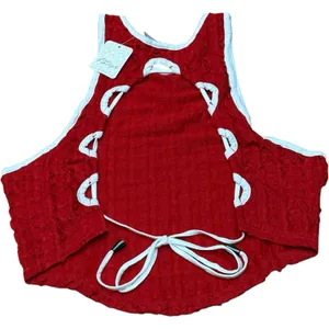 Free People Maci‎ Textured Red White Open Back Lace Up Tank Top XS New thumbnail 6