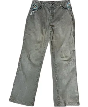 Embroidered olive straight leg jeans Tan Size 30 thumbnail 1