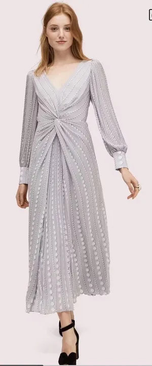 Kate Spade Pearl Drops Degrade Dress LONG SLEEVE‎ GOWN MIDI Size 2 Pleated Silky thumbnail 1