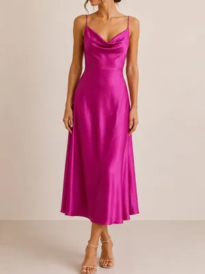 Runaway The Label Magenta Satin Cowl Neck Slip Dress Size 8 thumbnail 9