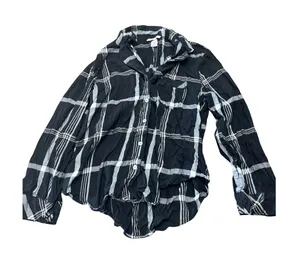 Victorias Secret Size Small Plaid Button Up Longsleeve Pajama Top Black‎ White thumbnail 1