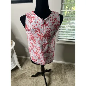 Intermix Red White Floral Silk‎ Ruffle Sleeveless Blouse Top Size Small thumbnail 2
