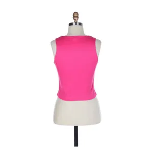 Originality Womens High Neck Double Layer Rib‎ Tank Top Fuchsia Pink Cropped XL thumbnail 2