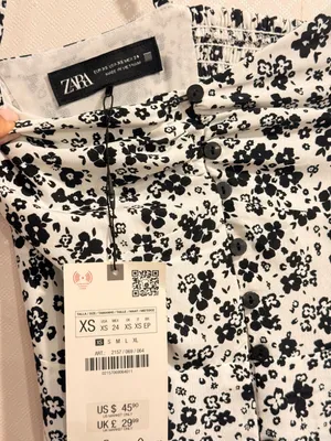 Zara Black White Floral Button Front Spaghetti Strap Midi Slip Dress Size XS thumbnail 6
