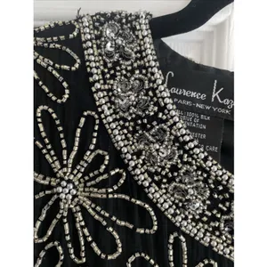 Laurence Kazar Vintage Beaded Top Womens Size L Black Silk Floral Sequin Evening thumbnail 2