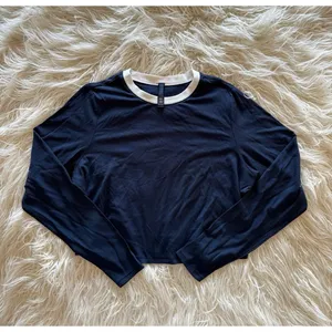 Skims Soft Lounge Ringer Long Sleeve Crop Top Navy Multi Size 2X thumbnail 3