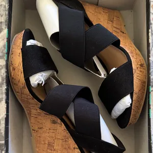 Lower East Side Black and White Wedge Sandals thumbnail 1