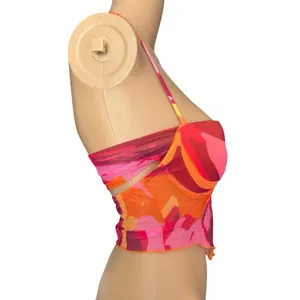 NWT Oh Polly Heatin Up Orange Pink Padded Corset Halter Top Size 2 thumbnail 3
