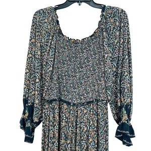 Angie Ditsy Floral Print‎ Maxi Dress Smocked Long Sleeve Bohemian Chic Ruffle thumbnail 5