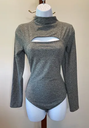Express Bodysuit Body Contour Gray Turtleneck Size M thumbnail 1