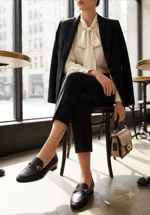 Coach Isabel Black Leather Loafers Pointed Toe Slip On Flats. thumbnail 1